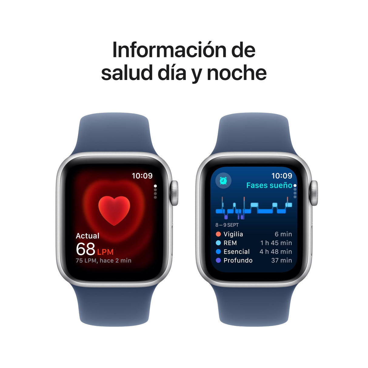 Apple Watch SE de 2.ª generación GPS Smartwatch con Caja de Aluminio en Plata de 40 mm y Correa Deportiva Azul Denim - Talla M/L. Monitores de entreno y sueño y Resistencia al Agua