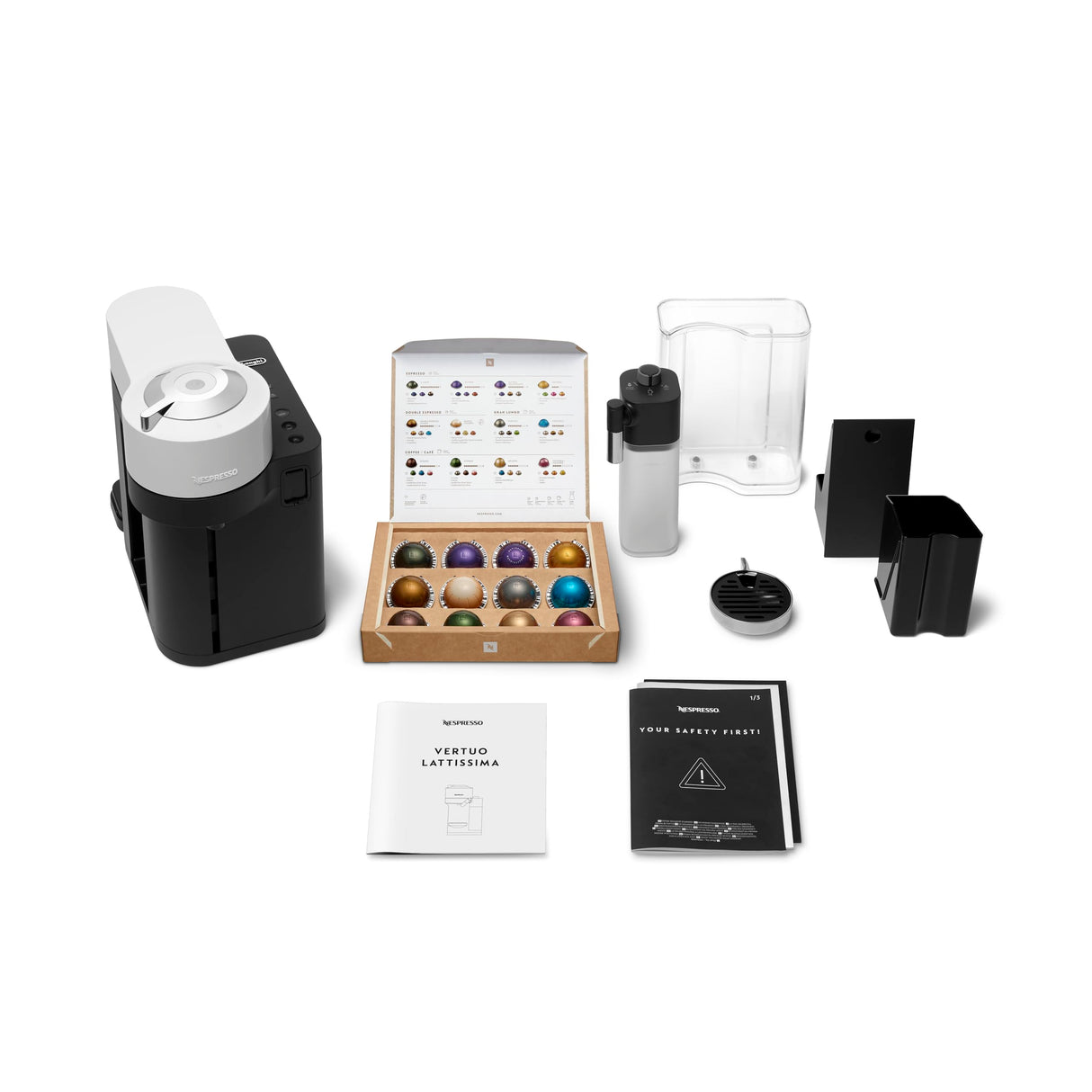 Nespresso De'Longhi Vertuo Lattissima ENV300.W, Máquina de Café Automática con Espumador de Leche Automático, Cafetera de Cápsulas de Servicio Individual, 5 Tamaños de Taza, 1500W, Blanco