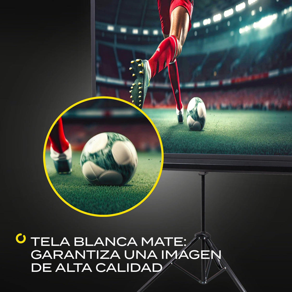 OVERMAX Tripod Screen 60” Pantalla de proyección con trípode de 60 Pulgadas, 116 × 87 cm, Tres Patas, Ajuste de Altura de Pantalla y trípode, retracción automática de Pantalla con Resorte