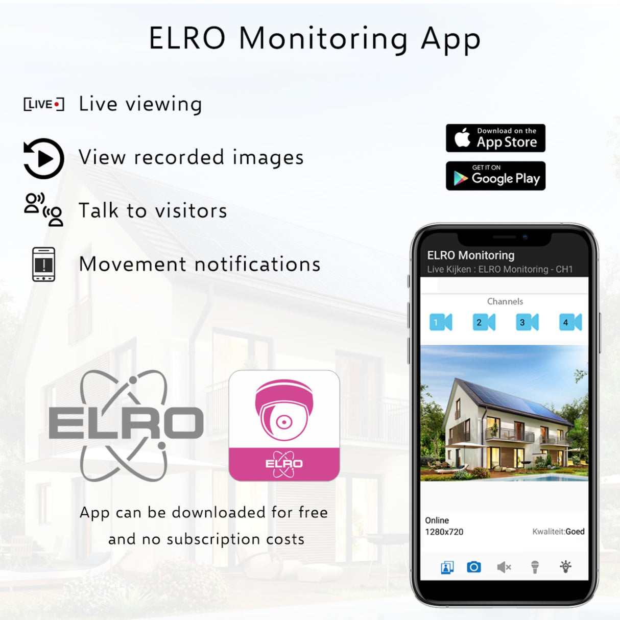 ELRO CZ60RIPS Color Night Vision 1080P HD Surveillance Camera Pantalla de 9" y aplicación, 2-Teiliges Set