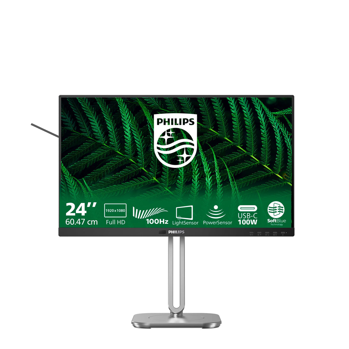 Philips 24B2G5301 Monitor 24" FHD, WLED, 100 Hz, IPS, 4 ms GtG, Adaptive Sync., TUV EyeSafe, Altavoces, Altura Ajustable (1920x1080, 1x HDMI 1.4, 1x DP 1.4, USB-C) Gris Oscuro