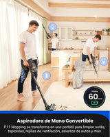 Proscenic P11 Mopping Aspiradora sin Cable y Fregona 2 en 1, 45kPa/550W/60Min Aspiradora Escoba Inalámbrico y Vertical con Batería Antienredos para Alfombras/Suelos Duros/Cortinas/Pelos de Mascotas
