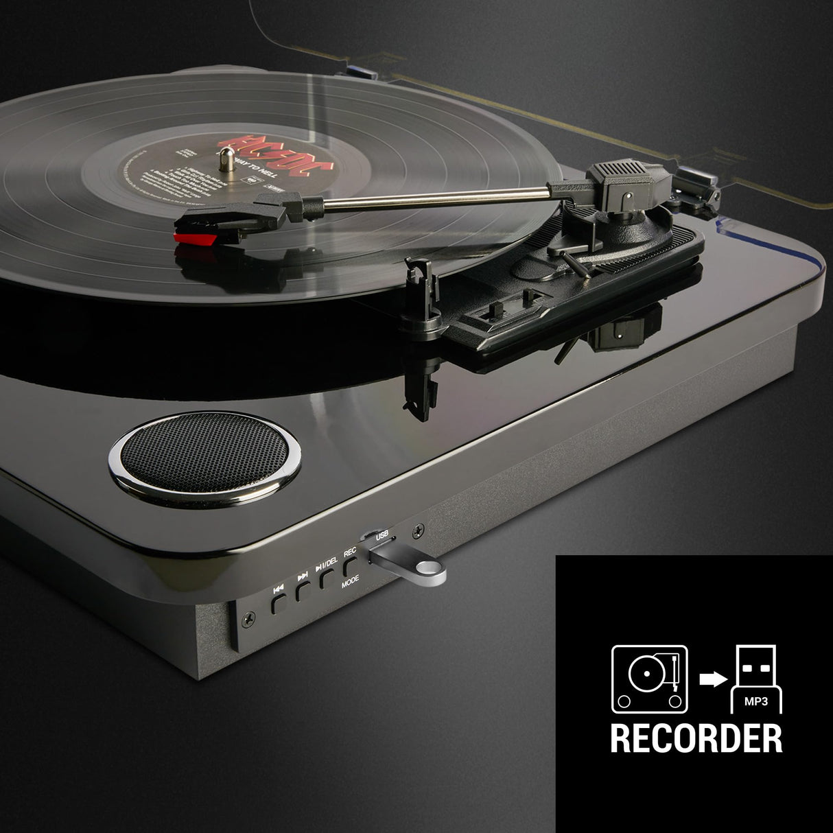 Energy Sistem Blackspin – Tocadiscos (10W, vinilos, RCA, Puerto USB, Bluetooth, Bluetooth out)