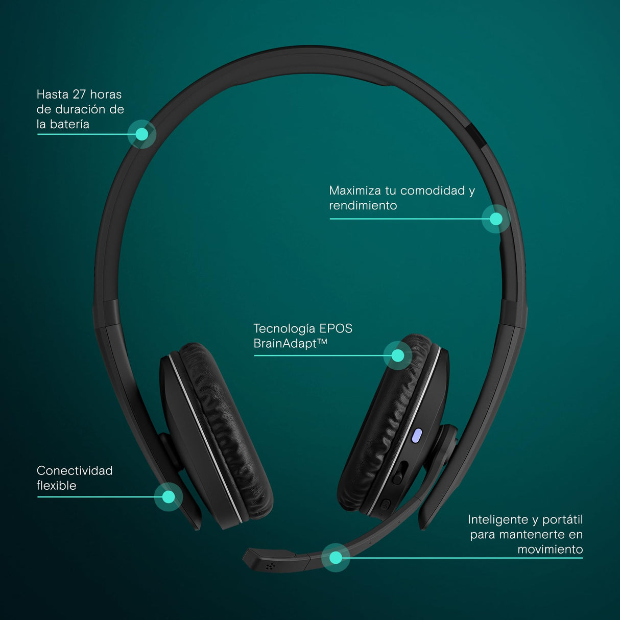 EPOS Auriculares con micrófono SENNHEISER C20 | Auriculares inalámbricos con batería de hasta 27 Horas y tecnología BrainAdapt™