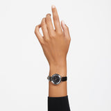 Swarovski Reloj Octea Nova, Fabricado en Suiza, Correa de piel, Negro, Acabado tono oro rosa