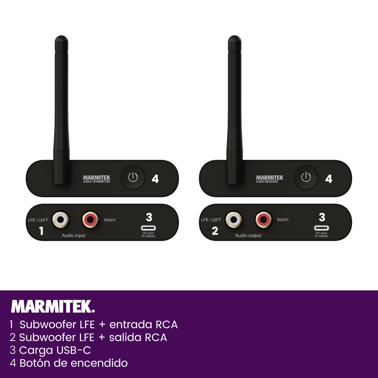 Marmitek Transmisor de Subwoofer Inalámbrico Subwoofer Anywhere 640 - Conecte su Subwoofer de forma Inalámbrica a su Sistema Estéreo - Conector de 3,5 mm - Transmisor de Audio Inalámbrico