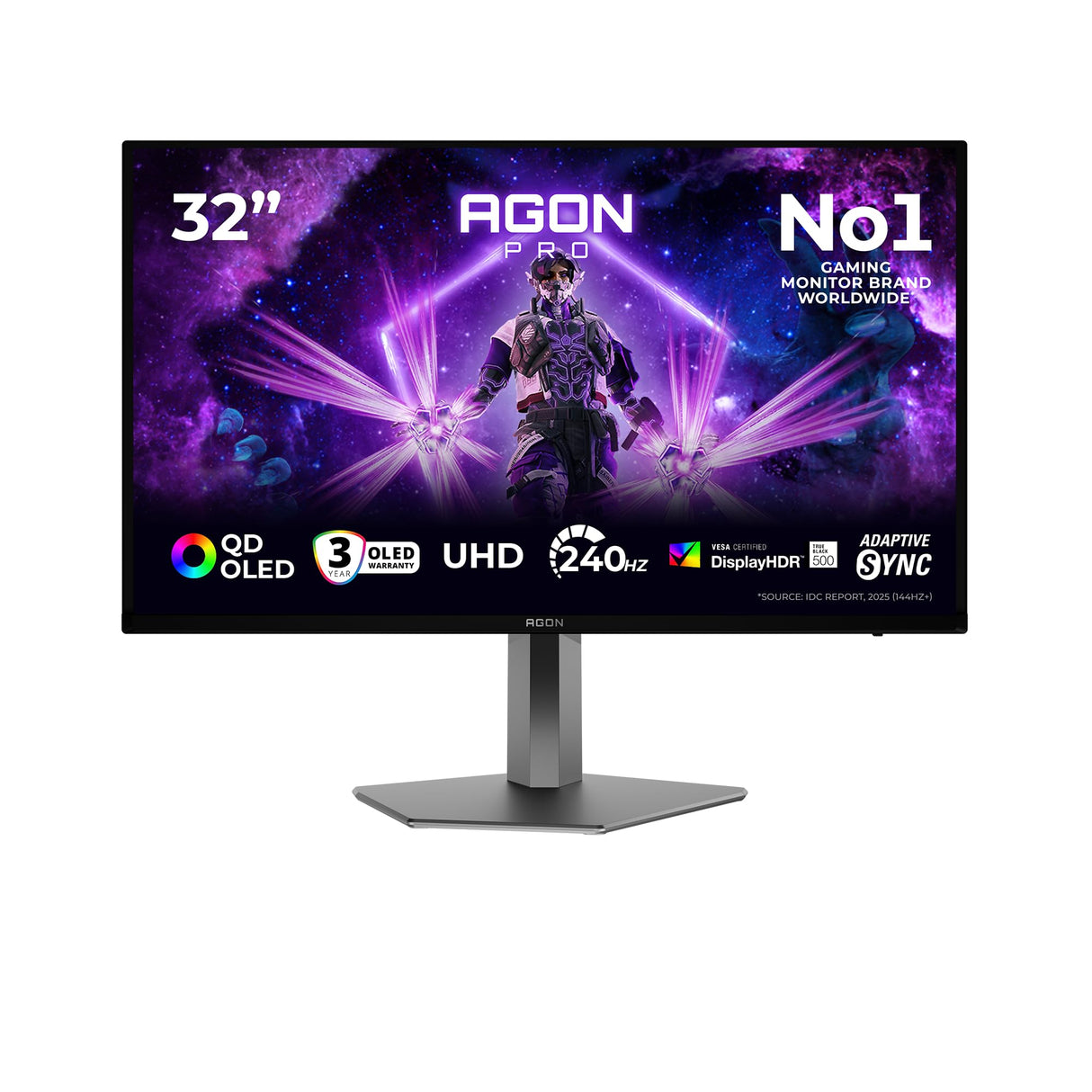 AOC AG326UZD2P Monitor 32 Pulgadas 240Hz Panel QD-OLED, 0.03ms GtG, HDR500 TrueBlack, Adaptive Sync, G-Sync Compatible, Altavoces, Altura Ajustable, (3840x2160 HDMI 2X 2.1 DP 1x 2.1 USB Hub) Negro