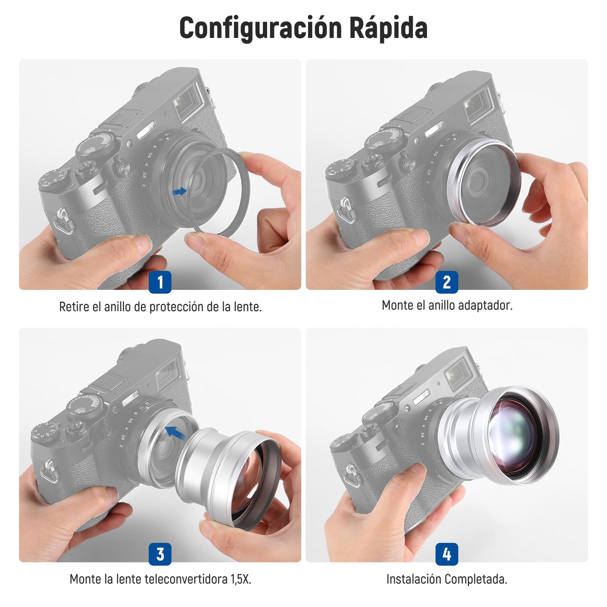 Neewer Teleconvertidor de Lente Adicional de 49 mm 1.5X, Compatible con cámaras Fujifilm X100 X100S X100F X100T X100V X100VI, Vidrio óptico HD, Multicapa, Plateado, LS-61