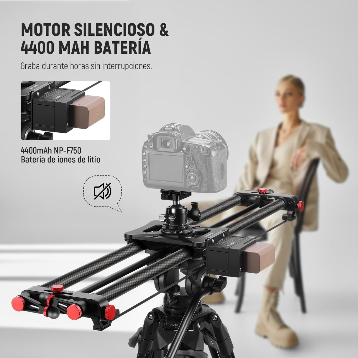 NEEWER 31,5"/80cm Deslizador Motorizado Cámara, App Control Inalámbrico DSLR Deslizador Riel Fibra Carbono con 4400mAh Batería F750 (Cargador No Incluido), Modo Video, Lapso Tiempo Foto, ER1-80