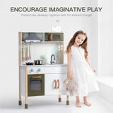 ROBUD Cocina Infantil de Madera con luz y Sonido, Juegos de Juguetes de Cocina para niños, Accesorios, Campana extractora, Horno microondas, para niños pequeños a Partir de 3 años