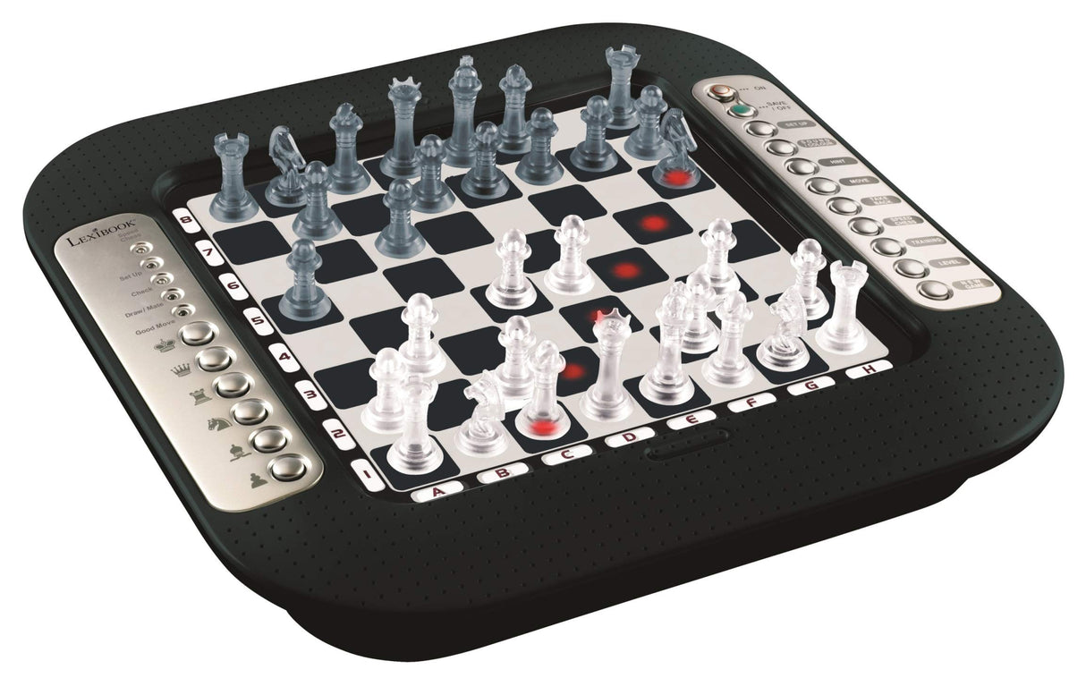 Lexibook, Chessman FX Juego de Ajedrez Electrónico con Teclado Táctil y Efectos de Luz y Sonido 32 Piezas 64 Niveles de Dificultad, Negro/Plateado, CG1335