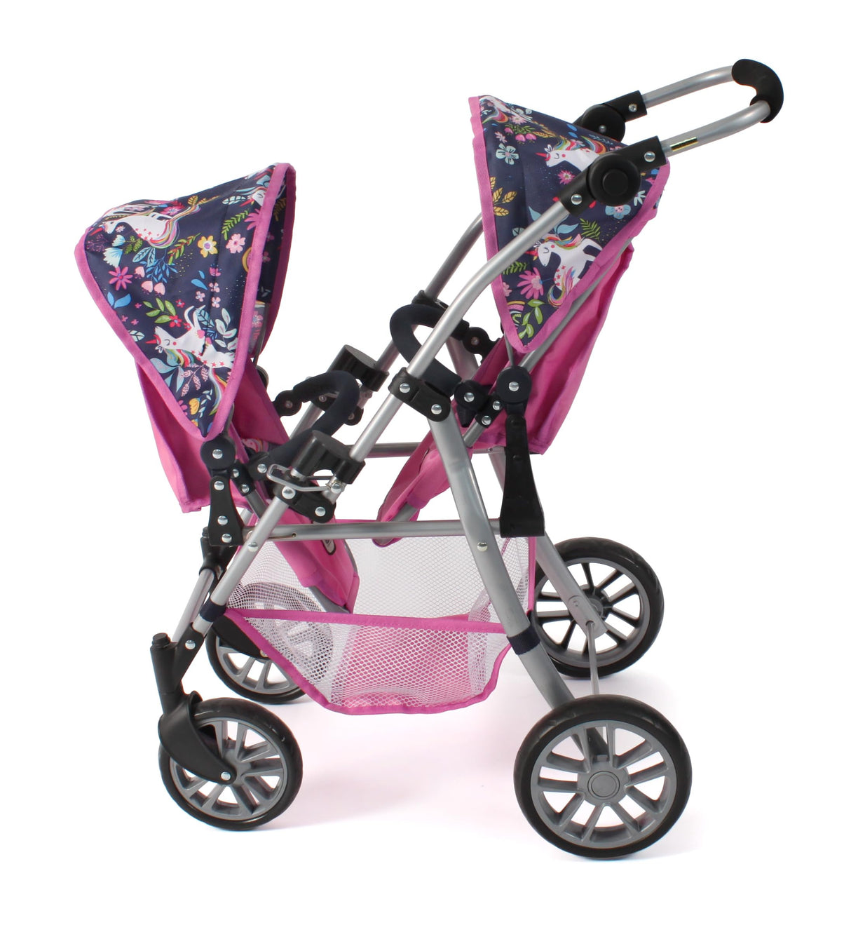 Bayer Chic 2000 - Cochecito para muñecas Twinny, Cochecito Doble para Dos muñecas, Cochecito Gemelo para niños de 4 a 8 años, Unicornio, Rosa Marino, 691-43