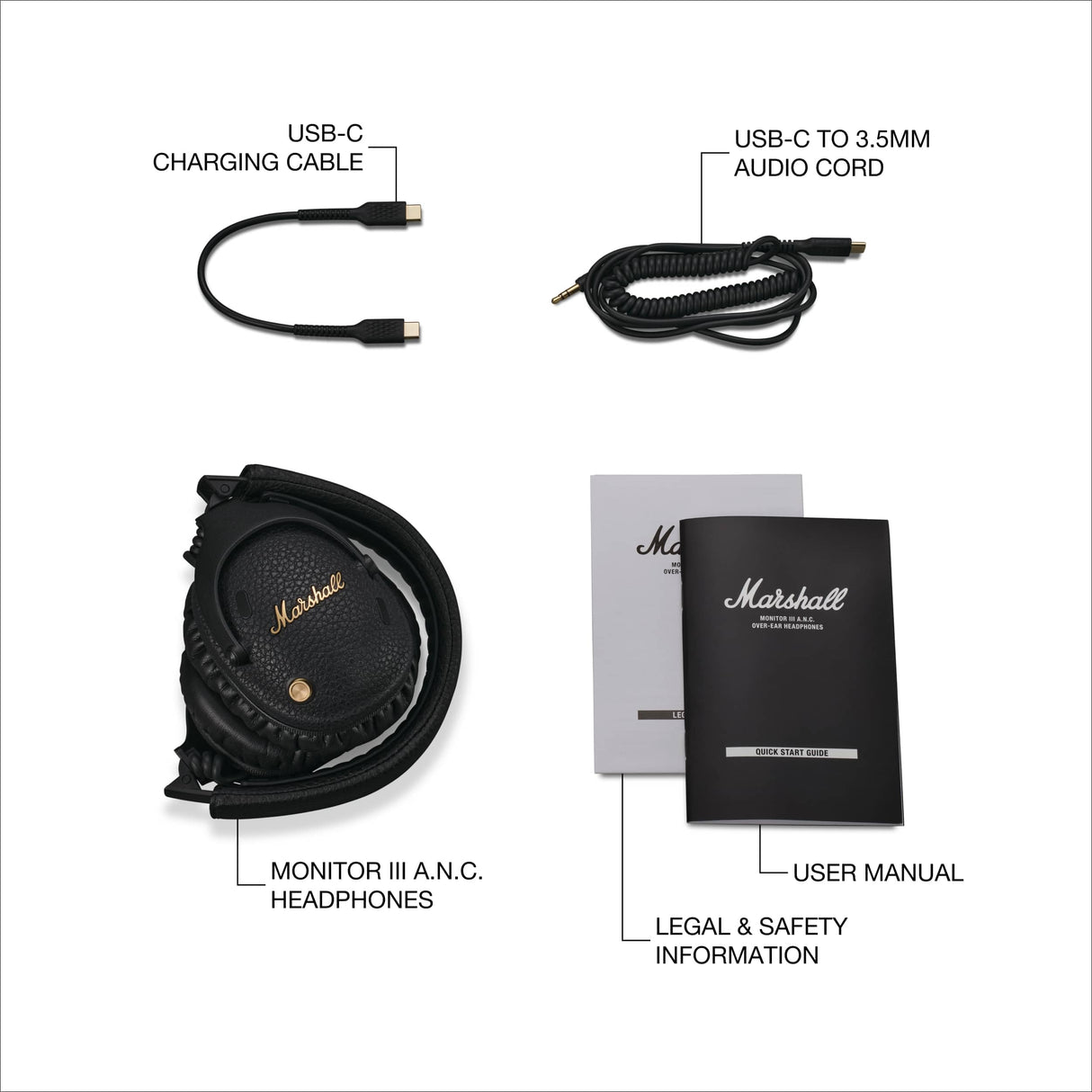 Marshall Monitor III ANC Auriculares con Cancelación Activa de Ruido, Inalámbricos Bluetooth, 70 Horas de Reproducción - Negro