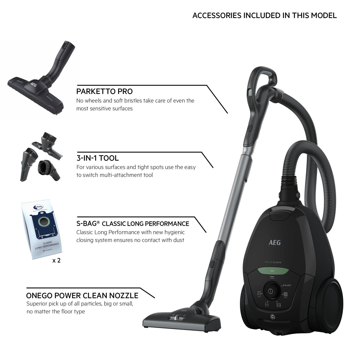 AEG VX82-1-ÖKO Aspirador con Bolsa, 75% Material Reciclado, Negro