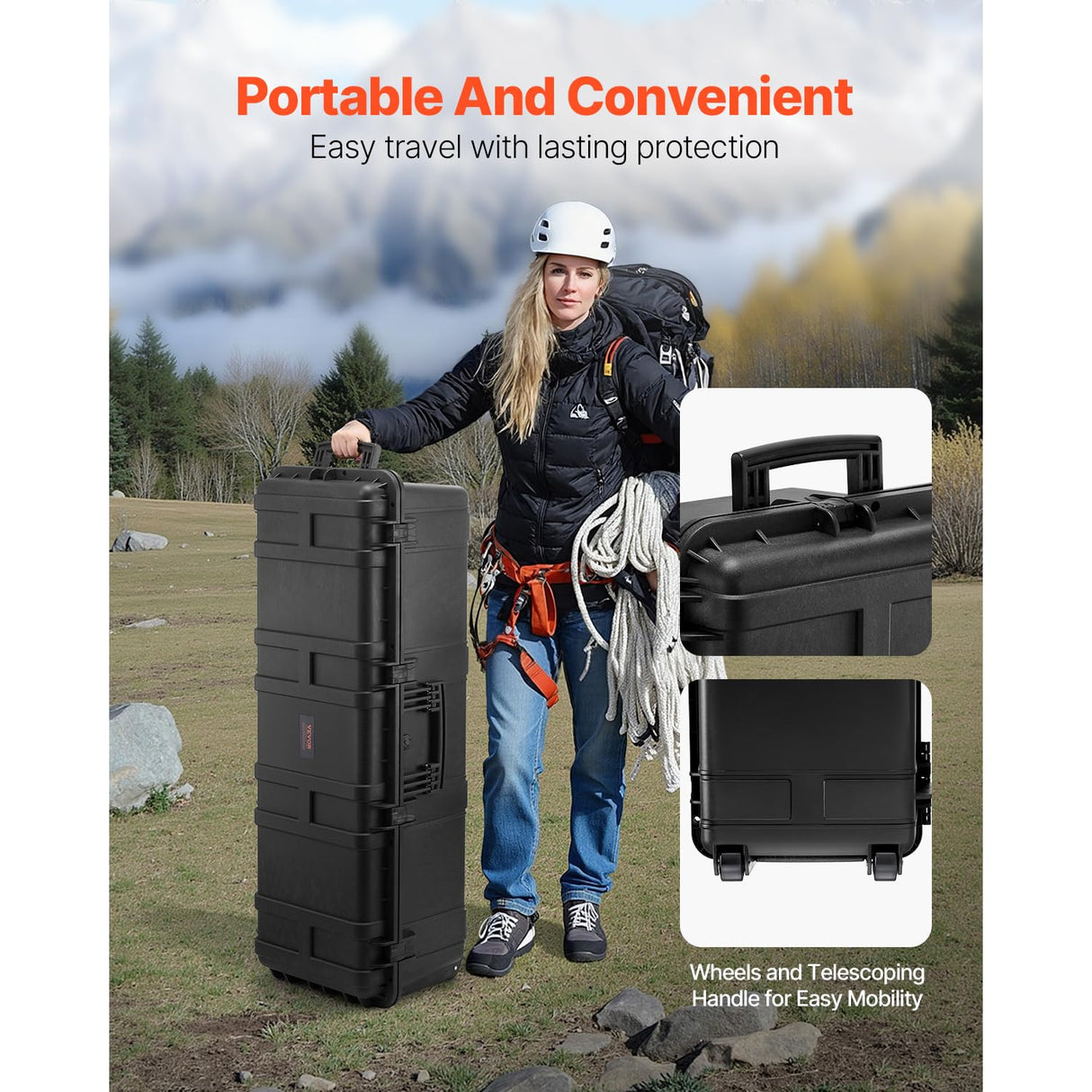 VEVOR Estuche Rígido Impermeable de 1120 x 405 x 342 mm de Gran Capacidad con 3 Asas, Estuche Protector IP67 con 6 Clips, 6 Orificios para Candado y Espuma Insertada para Equipos Grandes, Negro
