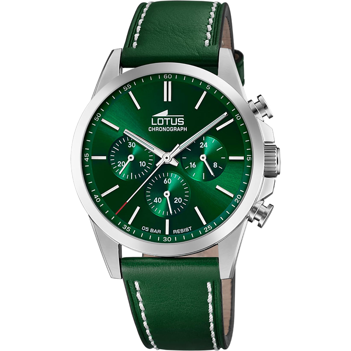 Lotus Reloj Hombre 18990/3 Chrono Caja de Acero Inoxidable 316l Plateado Correa de Piel Verde
