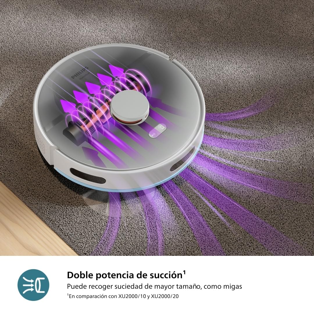 Philips Homerun 2000 Robot Aspirador y Fregona - Potencia de Succión Extra Fuerte, Impulso para Alfombras, Radar LDS, App Homerun, Blanco Ártico (XU2000/25)
