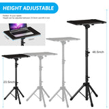 DECOSIS Trípode para proyector de 23.5 a 46.5 pulgadas, soporte de trípode para laptop de altura ajustable con soporte de teléfono de cuello de cisne, soporte de suelo para laptop para oficina, hogar,