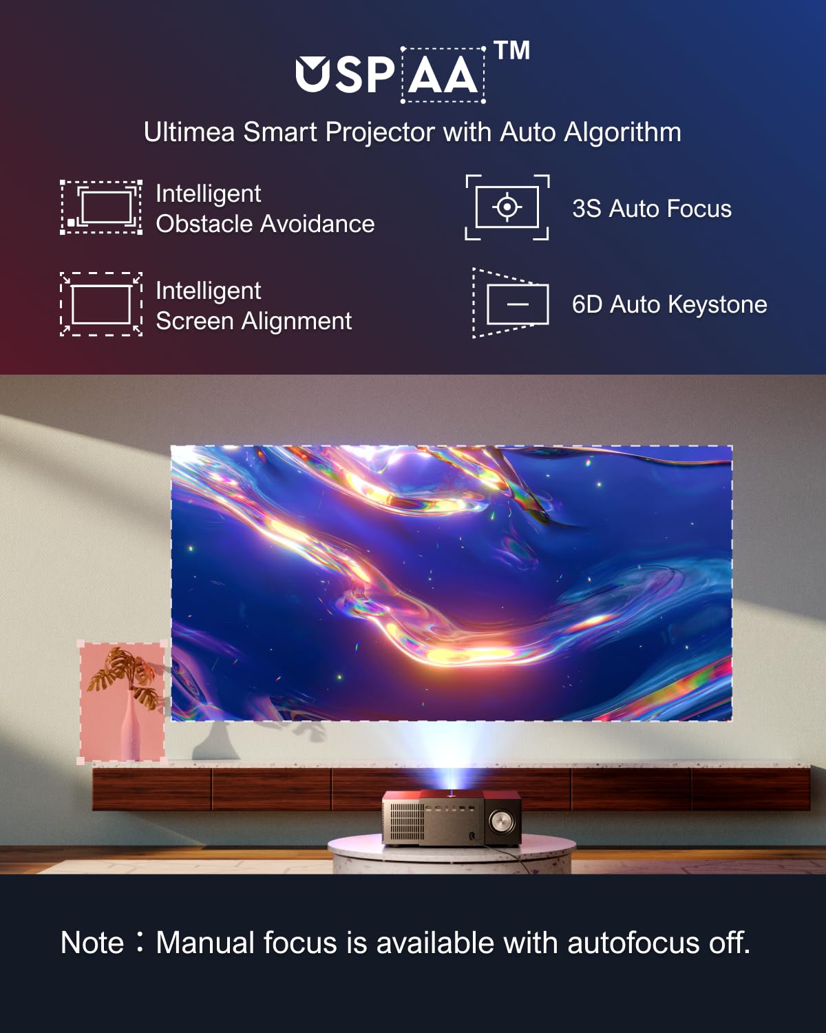 ULTIMEA Proyector 4K Soporte Cine en Casa con 900 ANSI, Vídeo Proyector 1080P Nativo con Evitación de Objetos/6D Keystone, 30 W Altavoz, Proyector WiFi Bluetooth 5,3 para Sala de Estar, Apollo P60