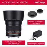 Samyang F1111206101 - Objetivo fotográfico DSLR para Sony E (Distancia Focal Fija 85mm, Apertura f/1.4-22 AS IF UMC, diámetro Filtro: 72mm), Negro