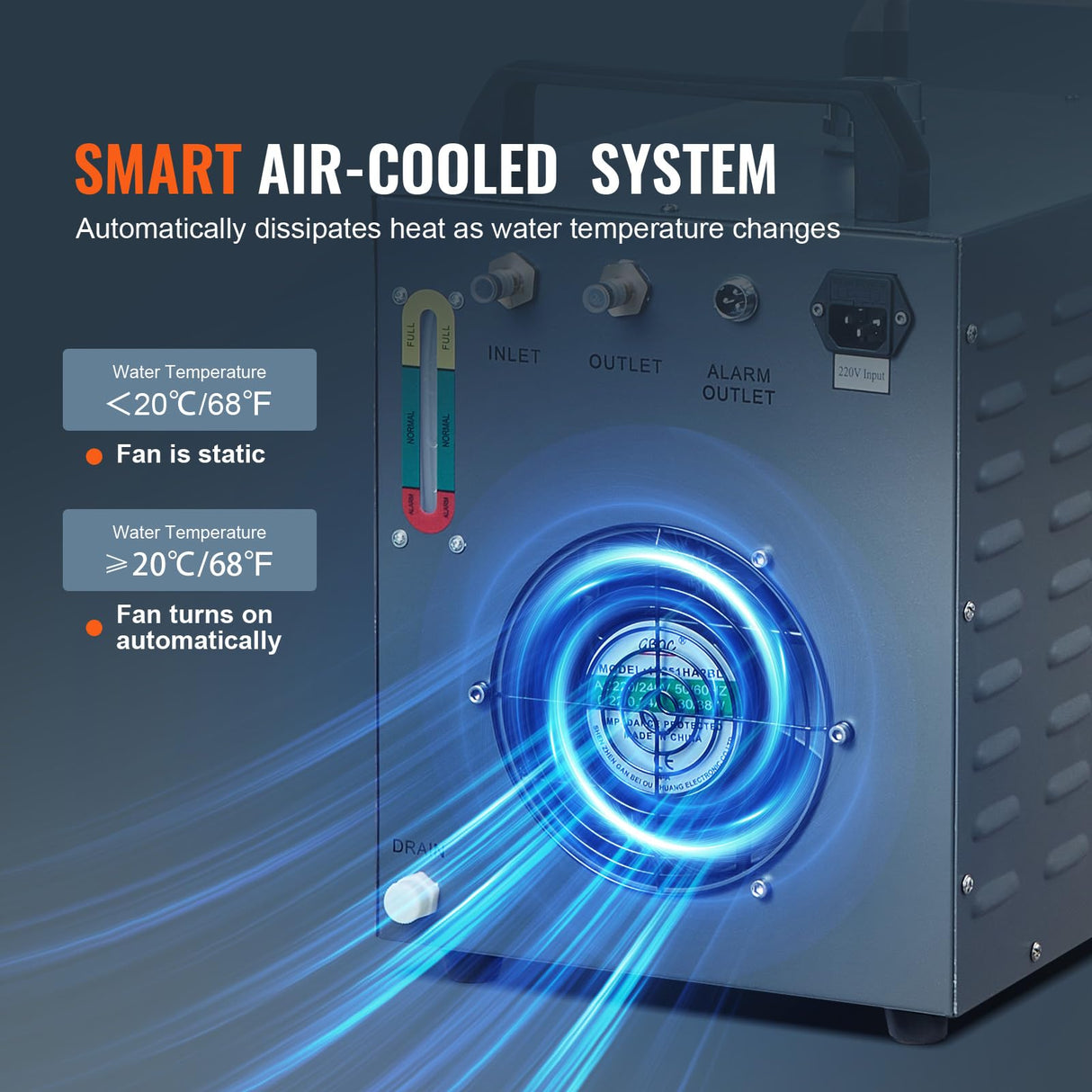 VEVOR Enfriador de Agua Industrial, CW-3000, Sistema de Enfriamiento de Enfriador de Agua Industrial Enfriado por Aire de 80 W con Capacidad de Tanque de Agua de 12 L, Caudal Máximo de 12 L/min