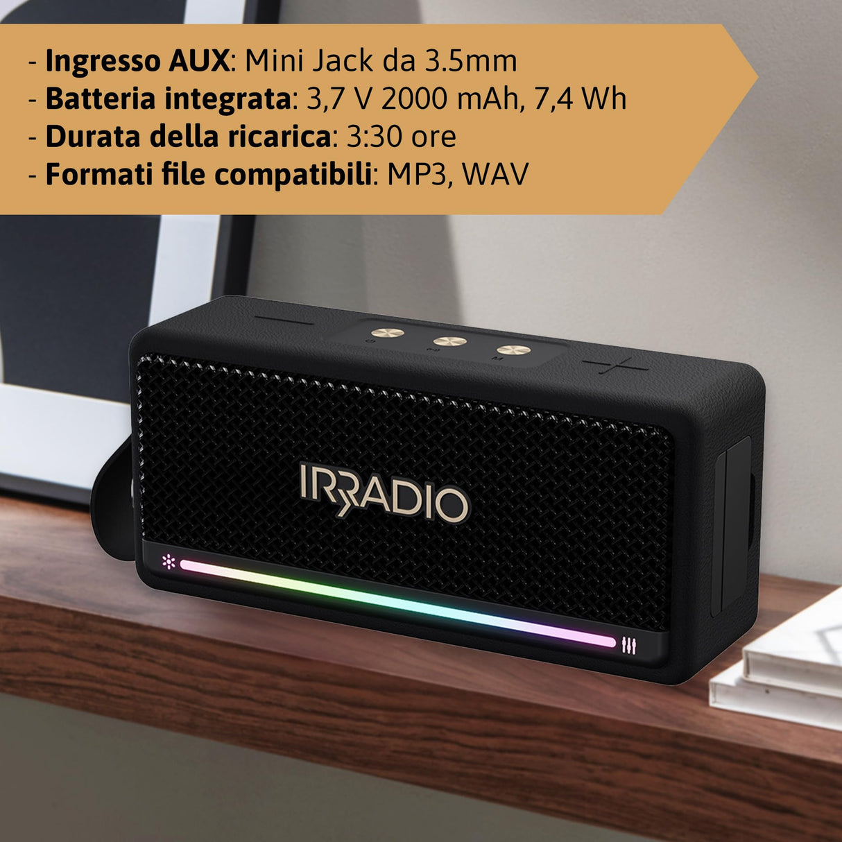 IRRADIO IR-M5 Classic, Altavoz portátil Potente, Doble Controlador de 50 mm, subwoofer pasivo, 20 W de Potencia. Sonido equilibrado, iluminación LED RGB, Grado de impermeabilización IPX7, función