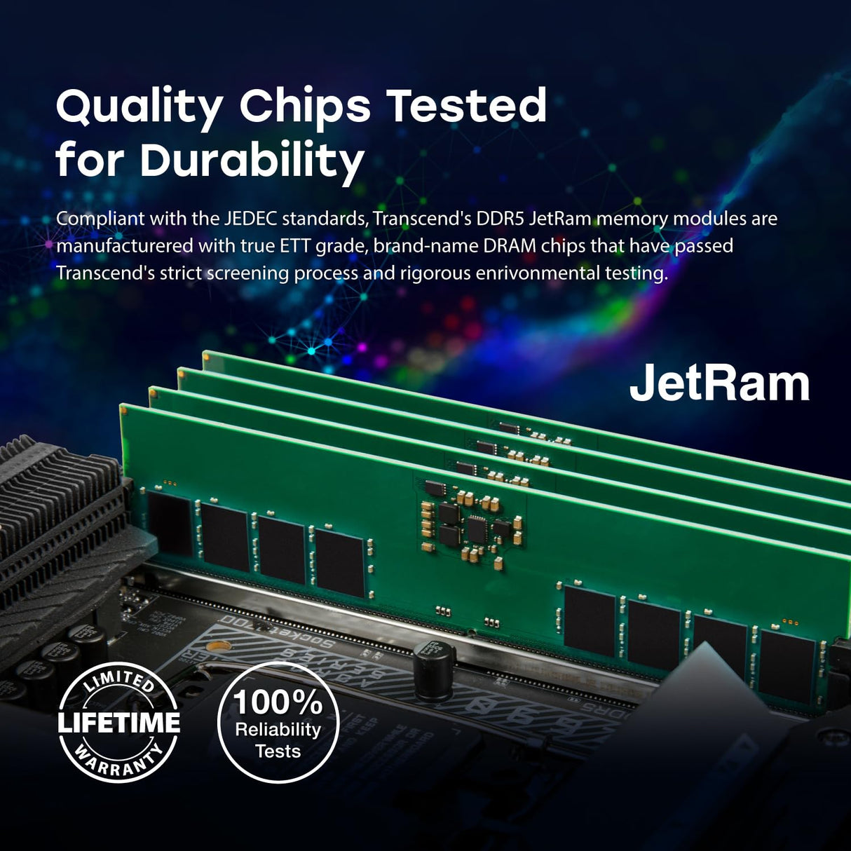 Transcend Módulo de Memoria JetRam JM5600ASE DDR5 32GB - 5600MT/s, 1.1V Bajo Voltaje, para Workstations de Alto Rendimiento/Juegos - JM5600ASE-32G