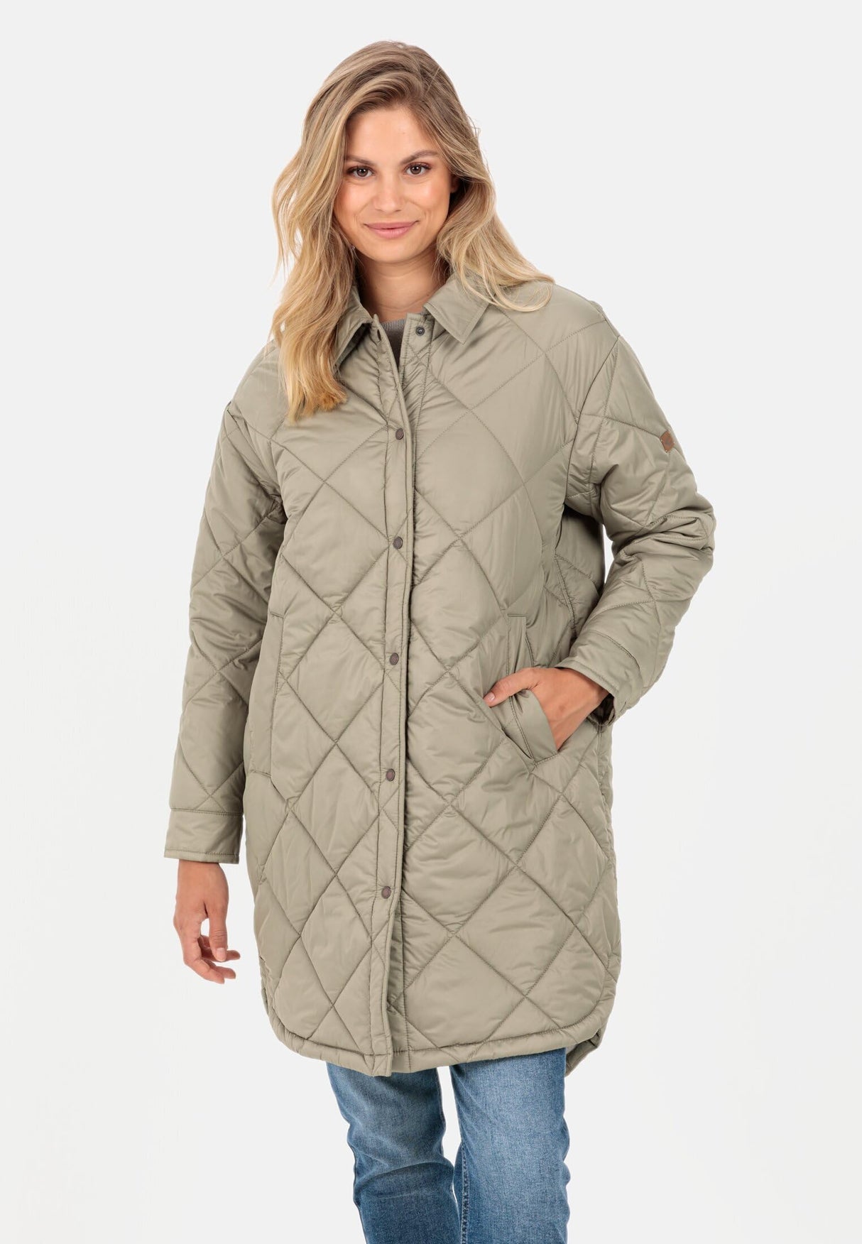 camel active Chaqueta Larga Acolchada en Estilo Overshirt Coat, Verde, 46 para Mujer