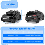 Coche eléctrico para niños, Land Rover con Licencia, 12 V, con Mando a Distancia, música, educación temprana, USB, TF, Mp3, Coche eléctrico para niños a Partir de 3 años (Negro)