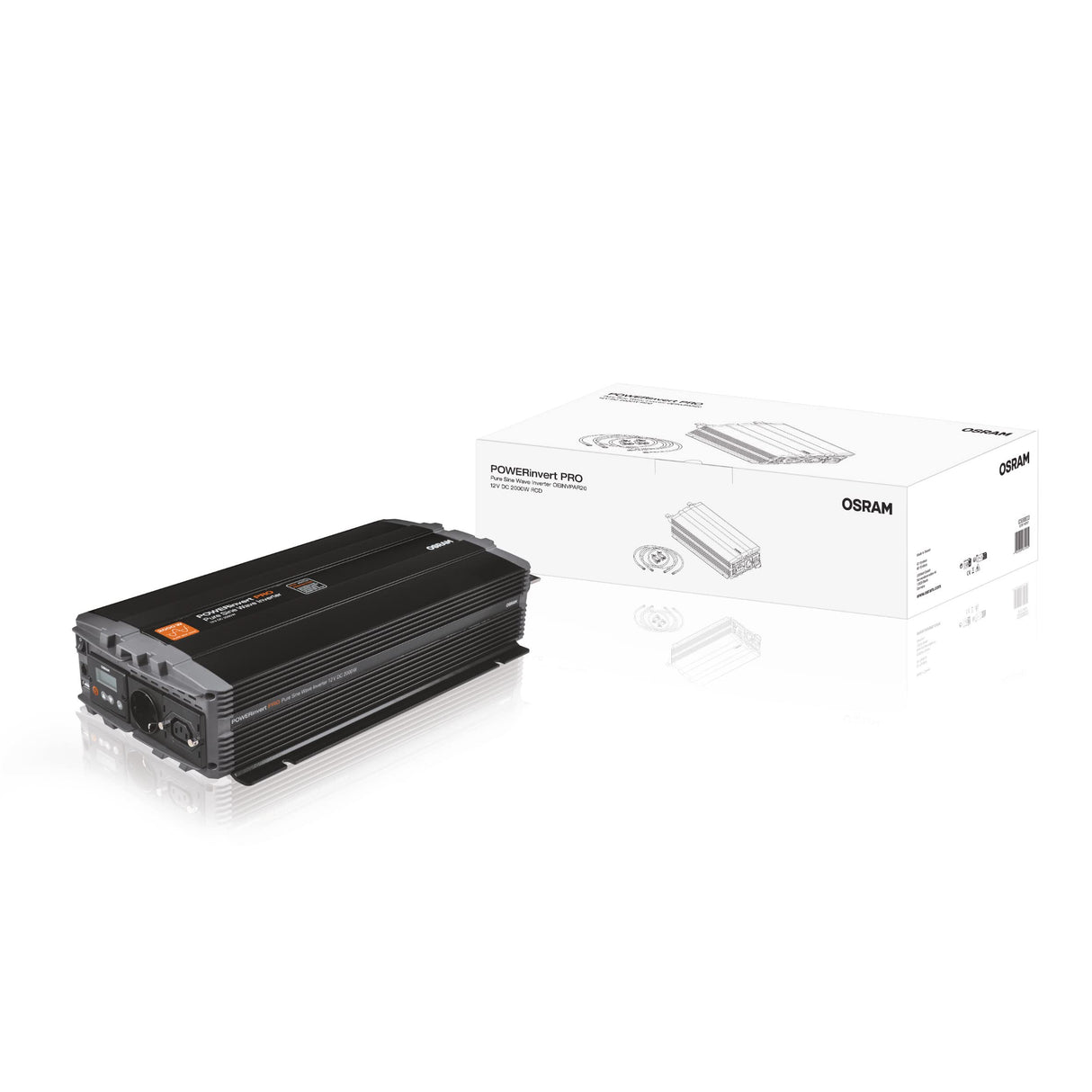 OSRAM POWERinvert Pro Pure Sine Wave Inverter, convertidor de Onda sinusoidal Pura, 12V DC 2000W RCD, OEINVPAR20, para Necesidades energéticas aisladas de la Red