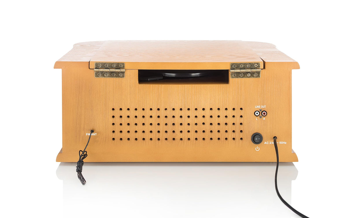 Dual NR 4 Nostalgie - Cadena musical con tocadiscos (radio FM/AM, CD-RW, MP3, USB, casete, entrada auxiliar), color marrón (importado)