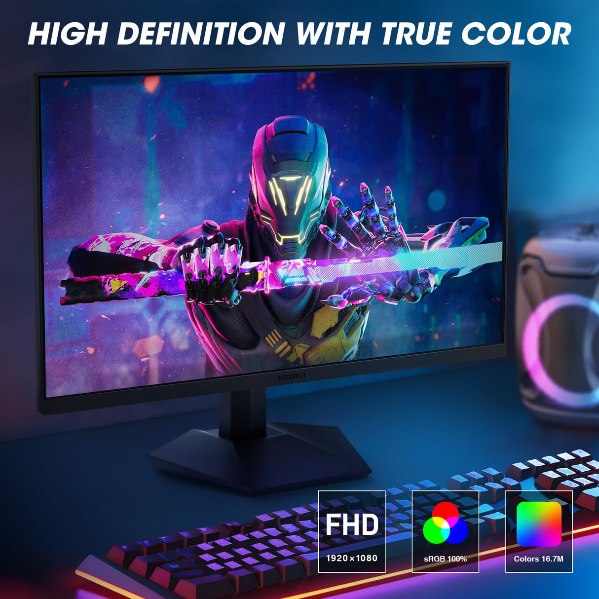KOORUI Monitor 27 Pulgadas, Monitor Gaming 165Hz, FHD (1920 x 1080), 1ms, sRGB 100%,DCI-P3 90%,Adaptive Sync, 2xHDMI 2.0,DP1.4, VESA 75 * 75mm, inclinación Ajustable