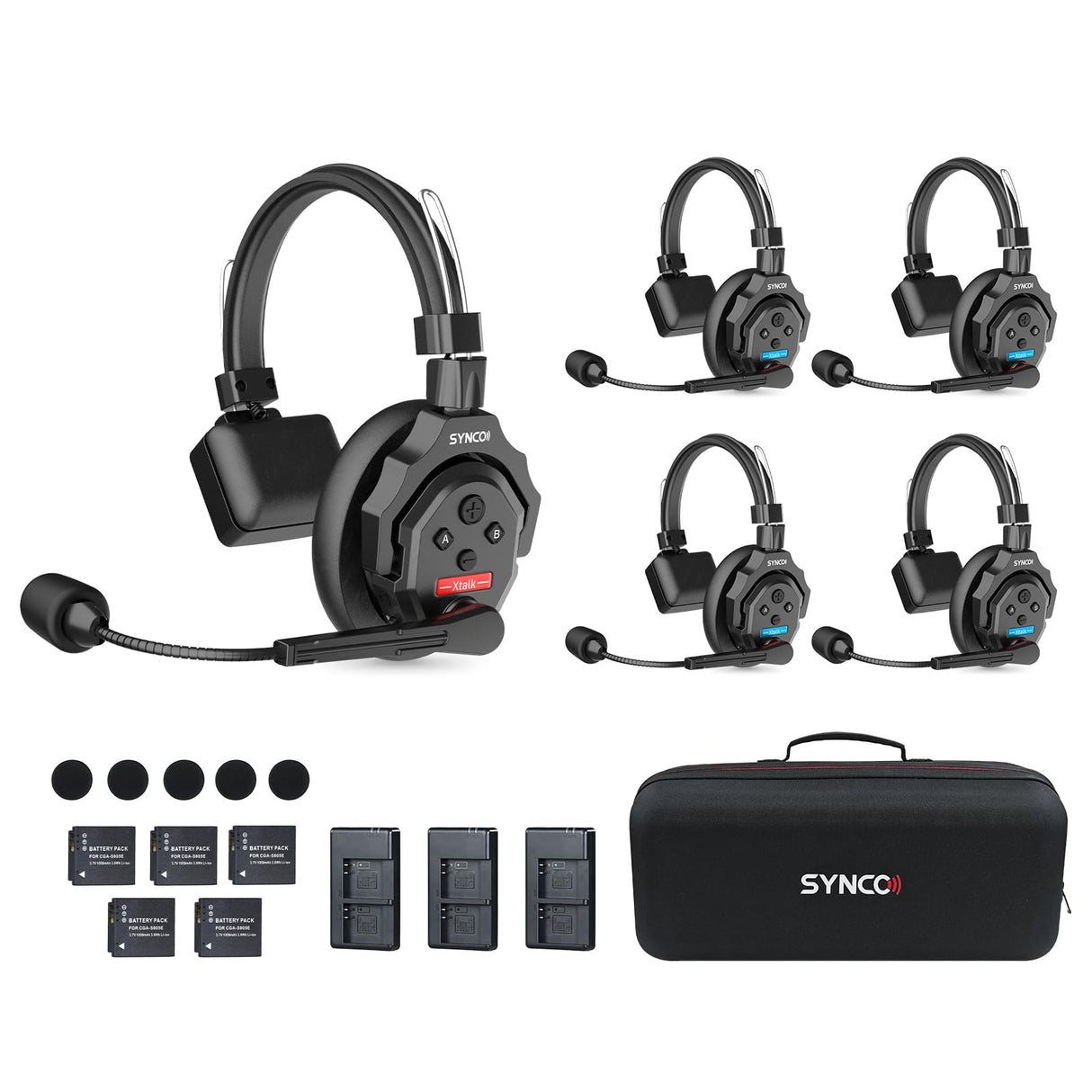 SYNCO Auriculares Intercomunicadores Inalámbricos, XTALK X5 2.4GHz Auriculares Inalámbricos Full Duplex con Comunicación de 24H 350M, Sistema de Intercomunicación con Monitoreo en Tiempo Real