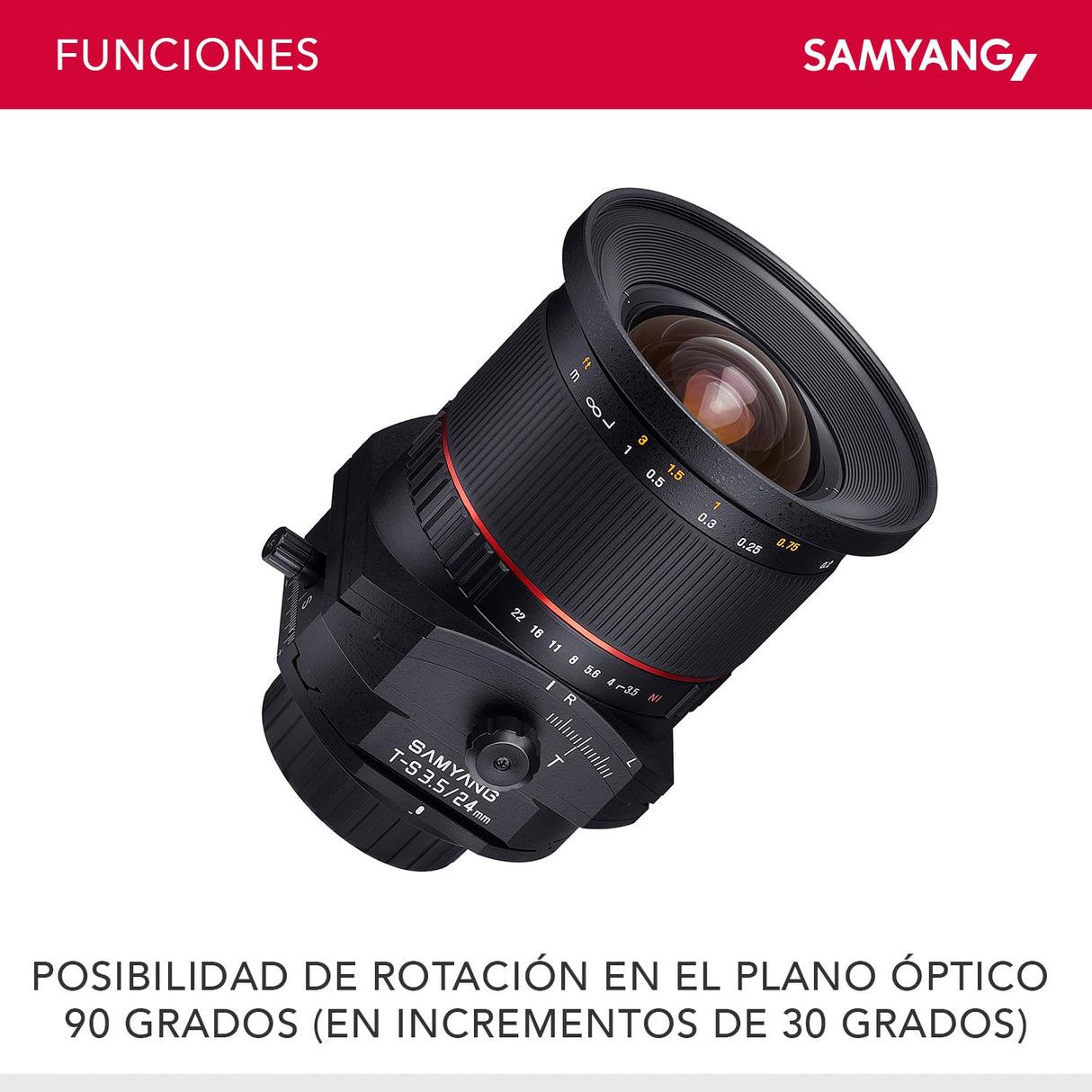 Samyang F1110903101 - Objetivo fotográfico DSLR para Nikon (Distancia Focal Fija 24mm, Apertura f/3.5-22 T/S ED AS UMC, diámetro Filtro: 82mm), Negro