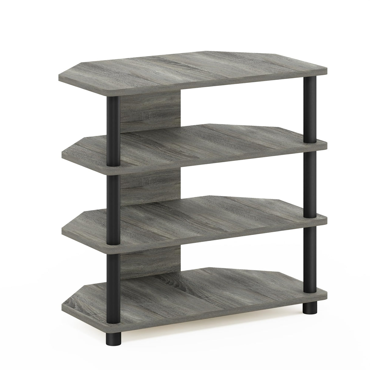 Furinno Econ Pequeño Soporte de TV de 4 Niveles Fácil de Montar, Roble Francés/Negro