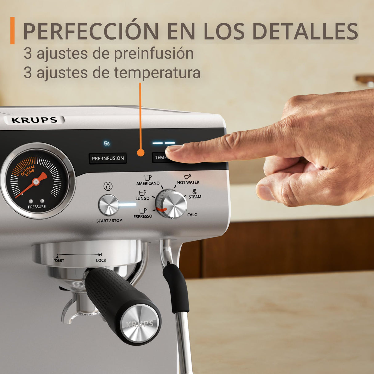 Krups Precision Cafetera profesional para espresso y capuccino,con molinillo integrado y 30 ajustes de molienda,cafetera con ajustes de preinfusión y control de temperatura,Acero inoxidable/Negro