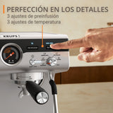 Krups Precision Cafetera profesional para espresso y capuccino,con molinillo integrado y 30 ajustes de molienda,cafetera con ajustes de preinfusión y control de temperatura,Acero inoxidable/Negro