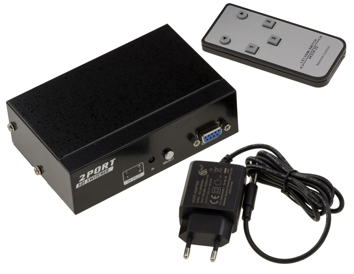 KALEA-INFORMATIQUE Caja de distribución conmutadora SDI de 2 Puertos, 2 entradas BNC SDI a 1 Salida. Compatible con SD-SDI/HD-SDI y 3G-SDI 297MB/s, con Control Remoto y Control por Puerto COM RS232.