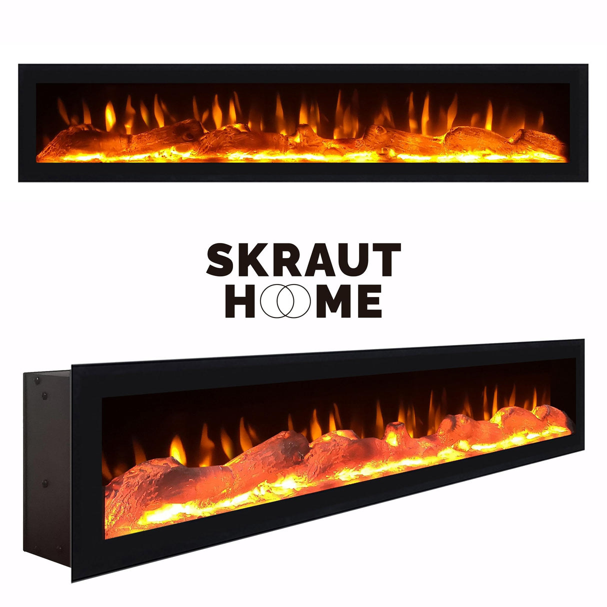 Skraut Home | Mueble TV | Televisión | Muebles de salón, almacenaje | 200x57x35cm | para TV hasta 80" | Chimenea eléctrica | Diseño Industrial | Estilo Moderno | Cemento