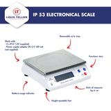 LOUIS TELLIER - Balanza Electrónica Profesional - 12kg - IP53 - Precisión 1 g - Bandeja Extraíble de Acero Inoxidable - Cocina - Panadería - 29,8 x 23,6 cm