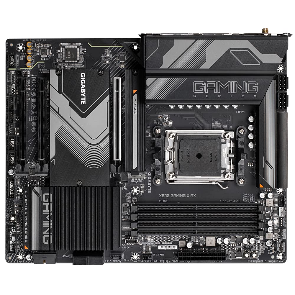 GIGABYTE X670 GAMING X AX Placa base - Compatible con AMD Ryzen 9000 Series CPUs, 16+2+2 Phases Digital VRM, up to 8000MHz DDR5 (OC), 1xPCIe 5.0 + 3xPCIe 4.0 M.2, Wi-Fi 6E, 2.5GbE LAN, USB 3.2 Gen 2x2