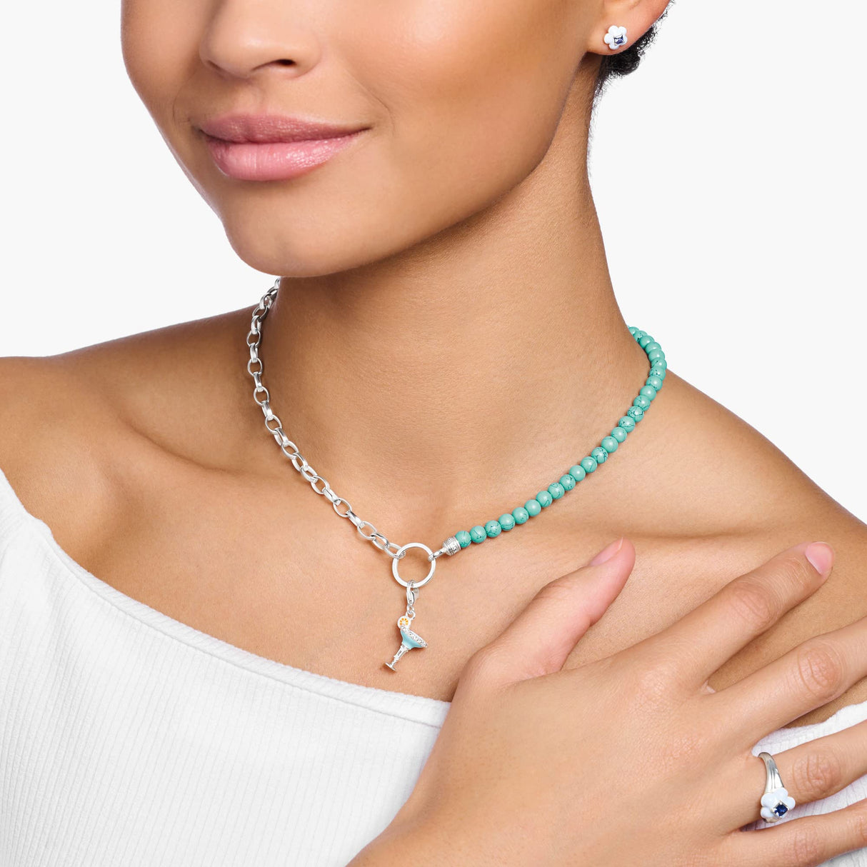 Thomas Sabo Collar con Cuentas Azules Plata de Ley 925 KE2188-404-17-L45V, 40-45 cm, Turquesa