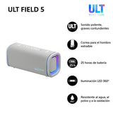Sony ULT Field 5, Altavoz portátil Bluetooth Potente, 25 H de batería, 2 Modos ULT Power Sound, Resistente al Agua y al Polvo, 360 Luces, Correa Extraible para el Hombro, Compacto, Blanco Marfil