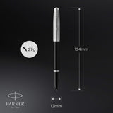 Parker 51 pluma estilográfica | cuerpo negro con adorno cromado | plumín fino con cartucho de tinta negra | estuche de regalo