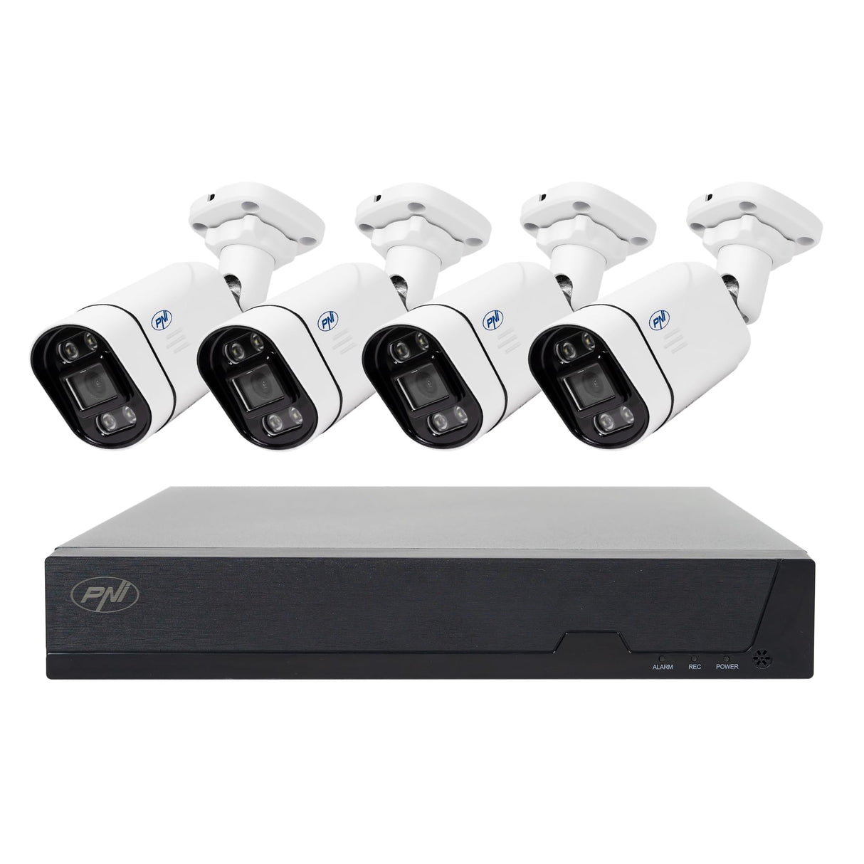 PNI House Kit de Videovigilancia IPMAX PoE 5 - NVR Con 4 Puertos PoE y 4 Cámaras IP de 5MP, 1920p - Aplicación XMEye Para Teléfonos Inteligentes y CMS General Para Windows Ⓡ - Clasificación IP66
