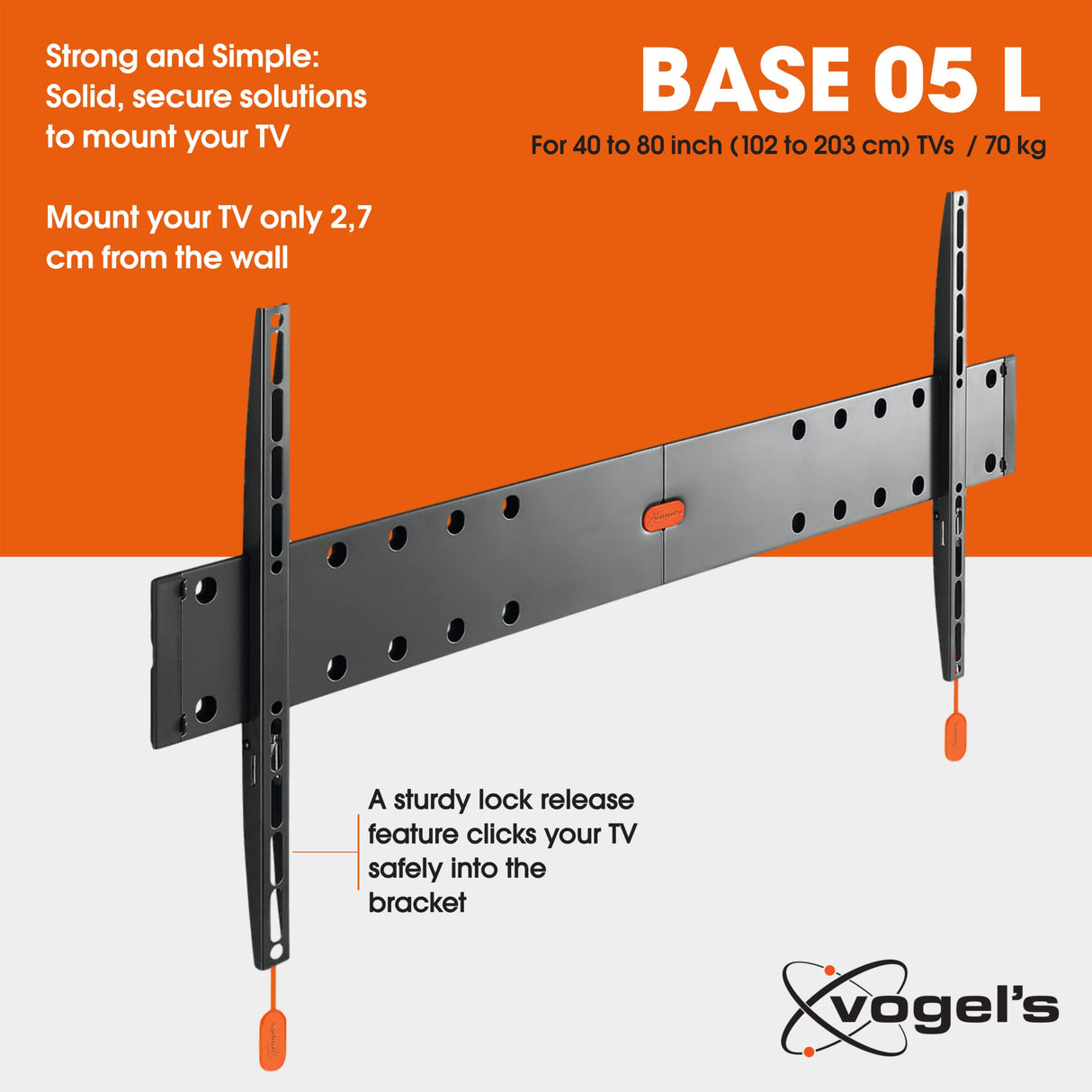 Vogel's BASE 05 L Soporte de pared para TV, Fijo, Para televisores de entre 40-80 pulgadas (102-203 cm), VESA Máx. 800x400, Carga Máx. 70 kg, Certificación TÜV