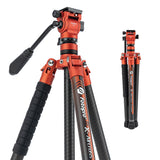 Fotopro X-Aircross 3 Video - Trípode Ligero para cámara de Viaje de 62 Pulgadas con Cabezal de Fluido de 2,35 Libras, trípode de Fibra de Carbono para cámara DSLR