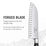 Victorinox Grand Maître, cuchillo Santoku profesional, hoja extra afilada, filo dentado, 17 cm, mango de plástico, acero inoxidable, negro