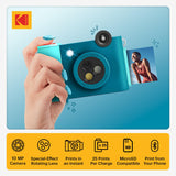 KODAK Smile+ Cámara Digital instantánea 2-en-1 y Impresora Bluetooth - 10MP, Lente giratoria con Efectos, Fotos Adhesivas Zink 2x3”, Imprime Desde App en Dispositivos Inteligentes - Azul