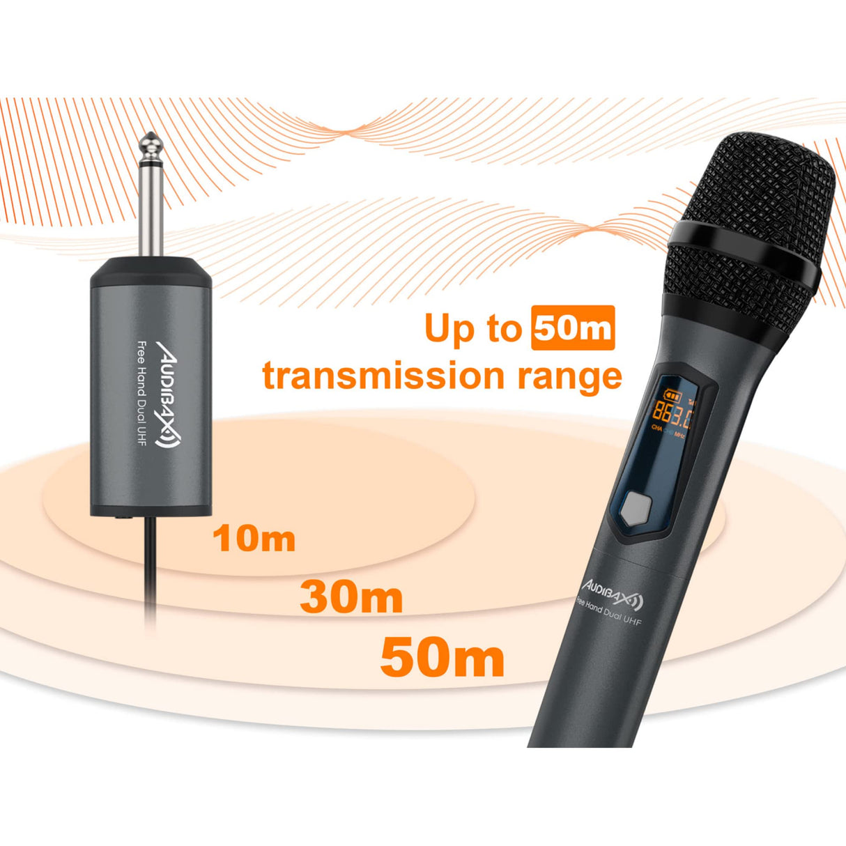 Audibax Missouri Free Hand Dual UHF Sistema de Micrófono Dinámico con Receptor Recargable